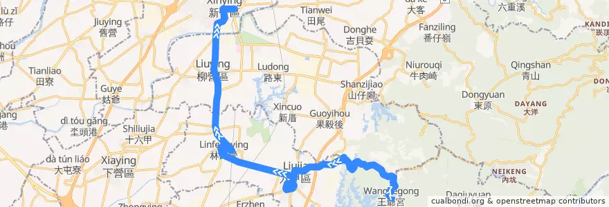 Mapa del recorrido 黃2(正線_返程) de la línea  en 台南市.
