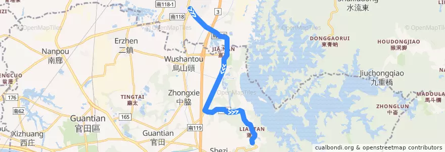 Mapa del recorrido 黃1(延駛臺南藝術大學_往程) de la línea  en Tainan.