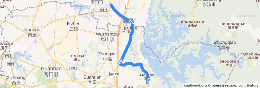 Mapa del recorrido 黃1(延駛臺南藝術大學_返程) de la línea  en 臺南市.