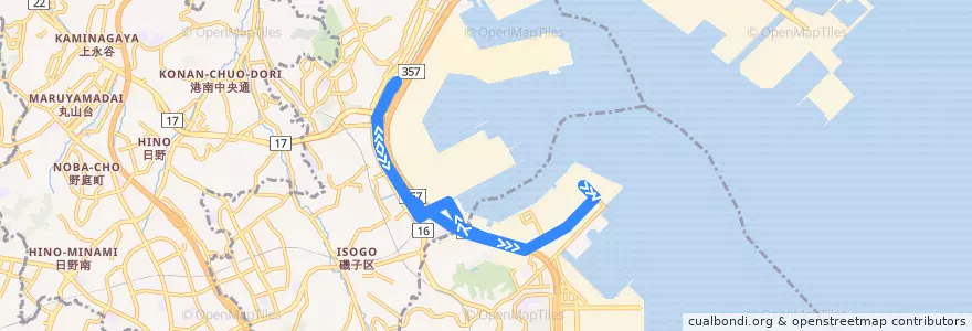 Mapa del recorrido 横浜交通開発 61系統 磯子駅東口-入国管理局前 de la línea  en 横浜市.