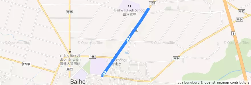 Mapa del recorrido 黃10(延駛白河國中_往程) de la línea  en Baihe District.