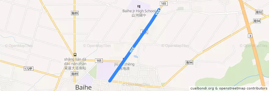 Mapa del recorrido 黃10(延駛白河國中_返程) de la línea  en Distretto di Baihe.