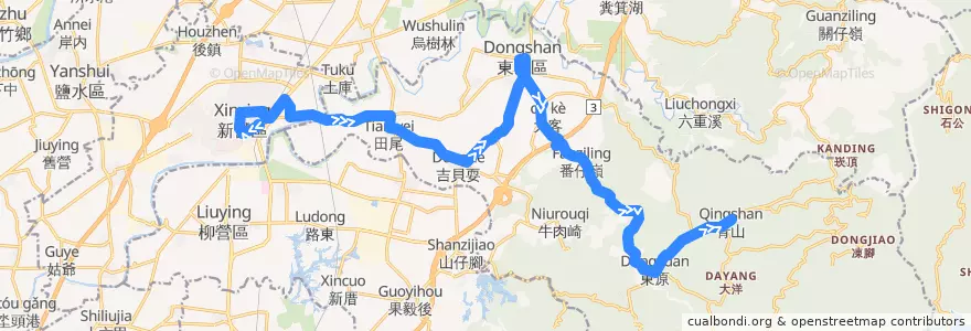 Mapa del recorrido 黃7(正線_往程) de la línea  en Dongshan.
