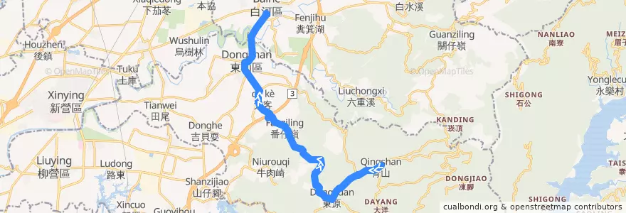Mapa del recorrido 黃11(正線_返程) de la línea  en Dongshan.