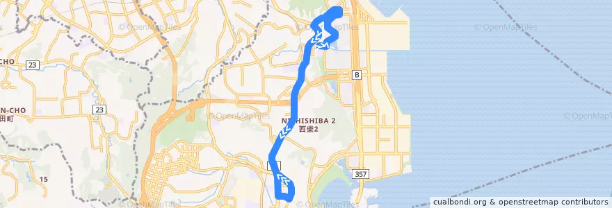 Mapa del recorrido 横浜市バス/京急バス 94系統 富岡バスターミナル-金沢区総合庁舎前 de la línea  en 金沢区.