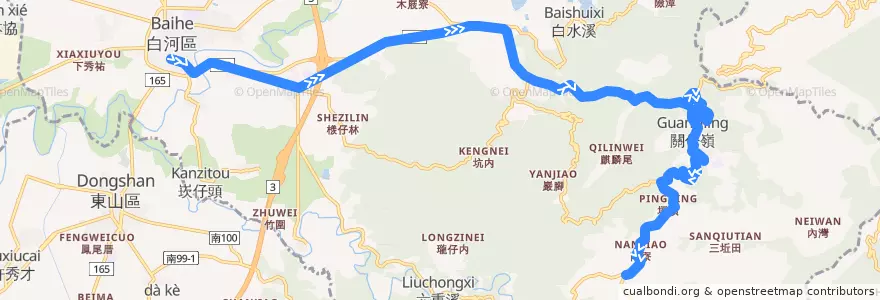 Mapa del recorrido 黃13(正線_往程) de la línea  en Distretto di Baihe.