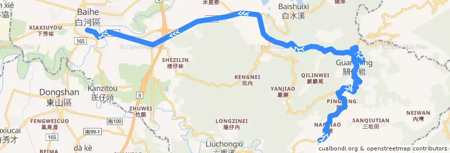 Mapa del recorrido 黃13(正線_返程) de la línea  en 바이허 구.