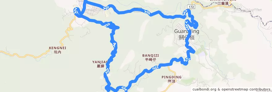 Mapa del recorrido 黃12-2(關子嶺假日公車) de la línea  en 白河區.