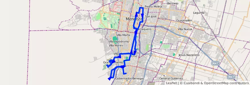 Mapa del recorrido 41 - Foecyt - Sarmiento por Plaza De Godoy Cruz - Estanzuela Directo de la línea G04 en Мендоса.