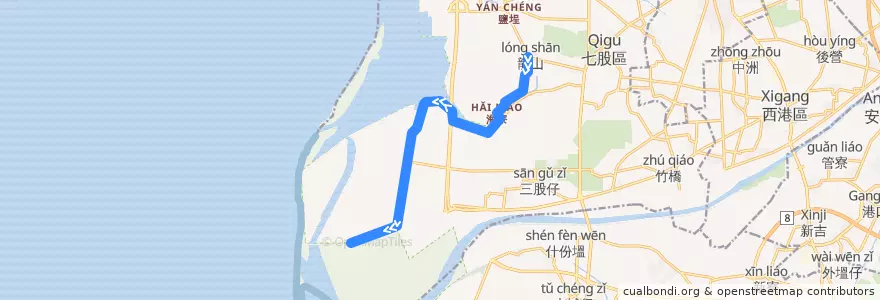 Mapa del recorrido 99安平台江線(賞鳥季路線_往程) de la línea  en 七股區.
