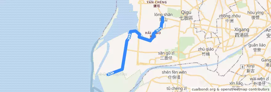 Mapa del recorrido 99安平台江線(賞鳥季路線_返程) de la línea  en Qigu.