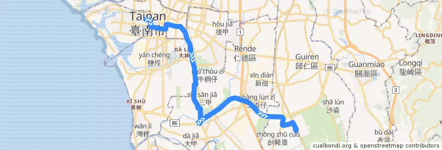 Mapa del recorrido H31市府線(正線_返程) de la línea  en Tainan.