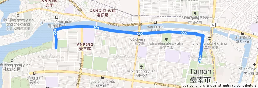 Mapa del recorrido H31市府線(延駛原住民文化會館_往程) de la línea  en Tainan.