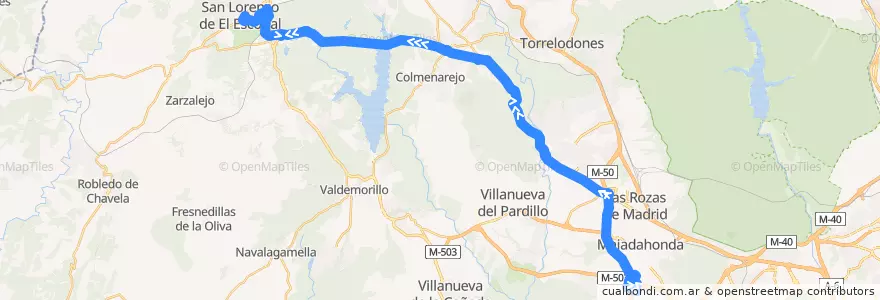Mapa del recorrido Bus 667: Majadahonda (Hospital) → Galapagar → San Lorenzo de El Escorial de la línea  en منطقة مدريد.