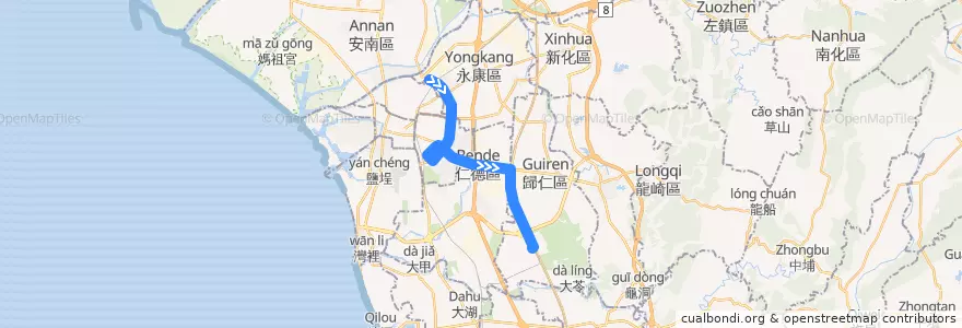 Mapa del recorrido H62奇美線(正線_返程) de la línea  en Tainan.