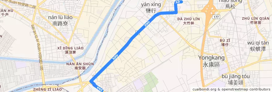 Mapa del recorrido H62奇美線(延駛鹽行_往程) de la línea  en Yongkang.
