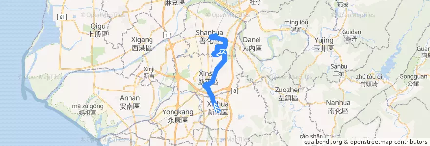Mapa del recorrido 綠4(往程) de la línea  en Tainan.