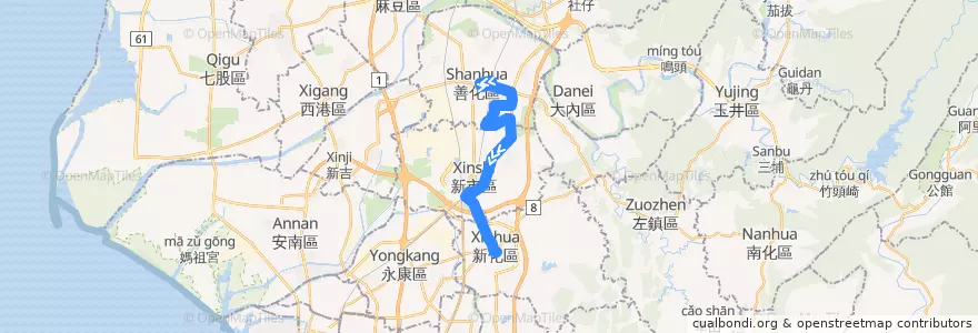 Mapa del recorrido 綠4(返程) de la línea  en Tainan.