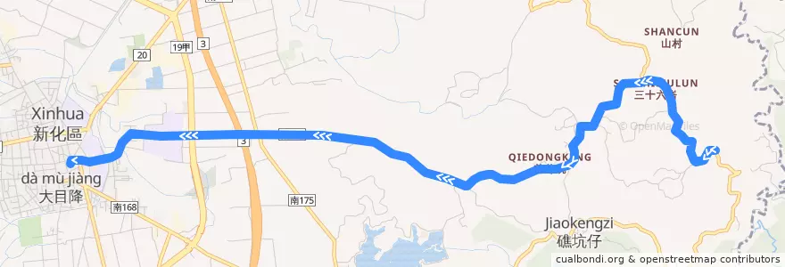 Mapa del recorrido 綠14(返程) de la línea  en 新化區.