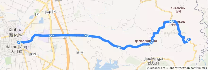 Mapa del recorrido 綠14(往程) de la línea  en 新化區.
