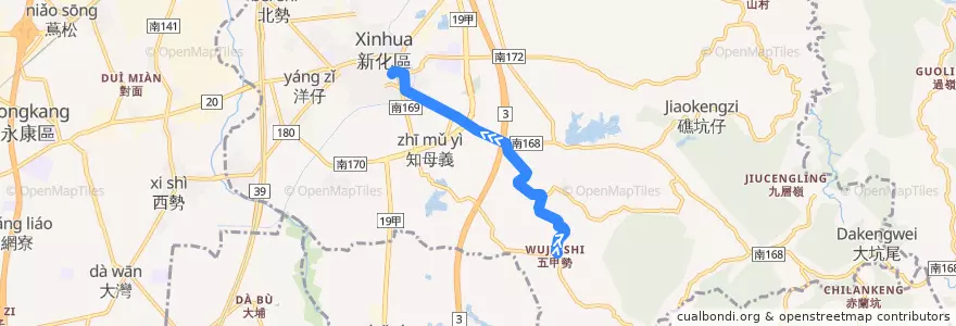Mapa del recorrido 綠15(返程) de la línea  en 新化區.