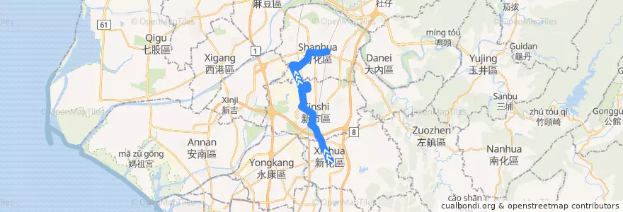 Mapa del recorrido 綠1(往程) de la línea  en Tainan.