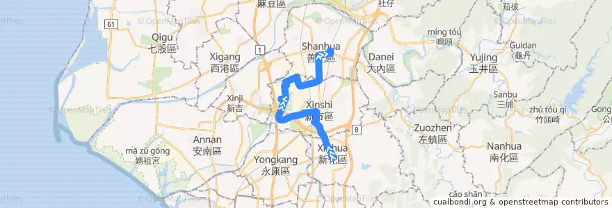 Mapa del recorrido 綠3(往程) de la línea  en 臺南市.
