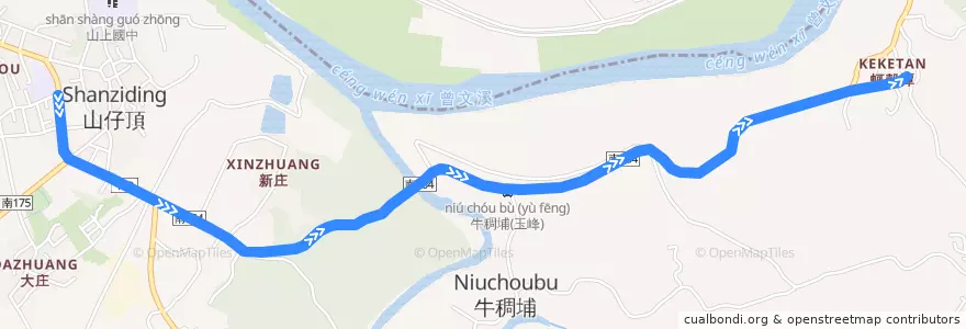 Mapa del recorrido 綠2(延駛玉峰里_往程) de la línea  en Distretto di Shanshang.