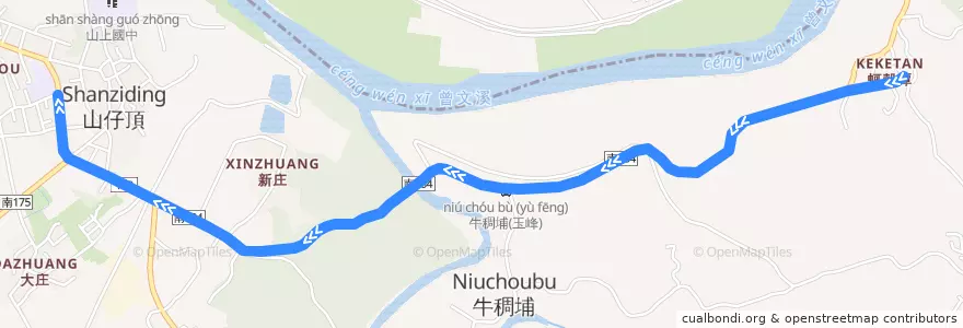 Mapa del recorrido 綠2(延駛玉峰里_返程) de la línea  en 山上區.