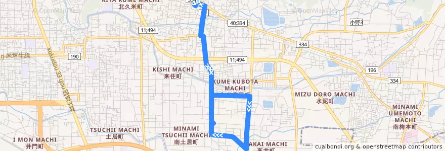 Mapa del recorrido 電車連絡久米窪田線 de la línea  en 松山市.