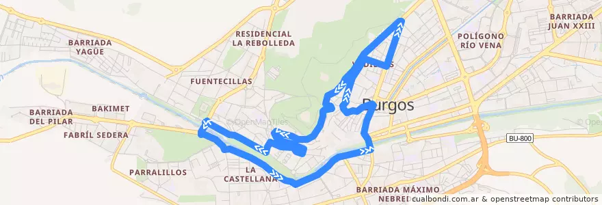 Mapa del recorrido L15: Soportales de Antón - Centro Histórico de la línea  en Burgos.