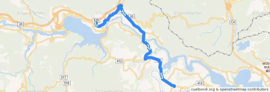 Mapa del recorrido 湖28 de la línea  en 緑区.