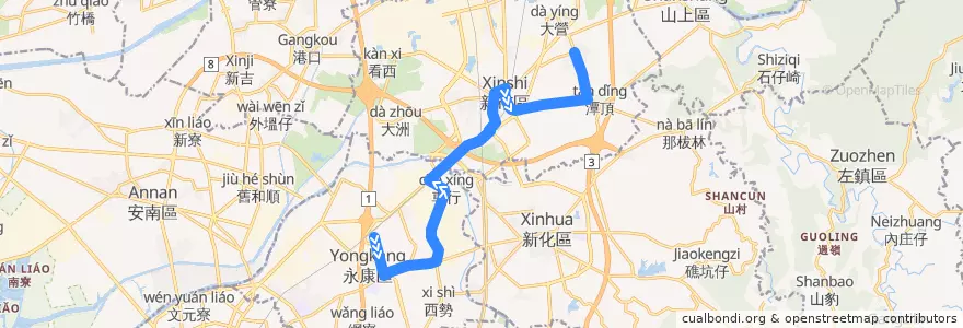 Mapa del recorrido 綠5(往程) de la línea  en 臺南市.