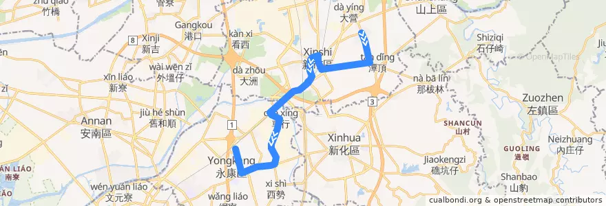 Mapa del recorrido 綠5(返程) de la línea  en Tainan.