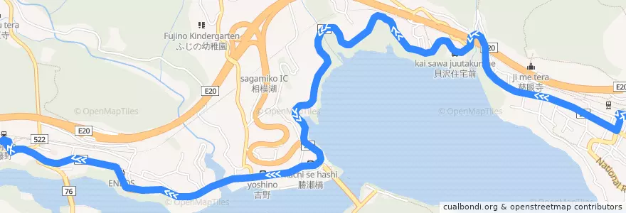 Mapa del recorrido 湖23 de la línea  en 緑区.