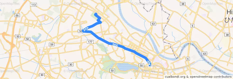 Mapa del recorrido 茨城交通バス11系統 水戸駅⇒新原⇒茨大前営業所 de la línea  en 水戸市.