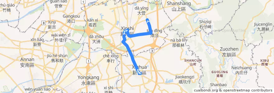 Mapa del recorrido 綠6(往程) de la línea  en Tainan.