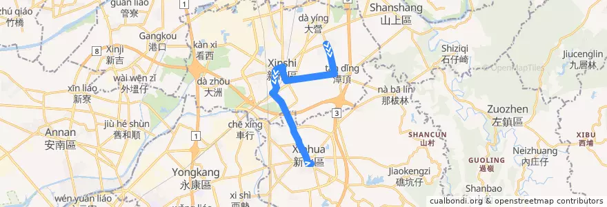 Mapa del recorrido 綠6(返程) de la línea  en Tainan.