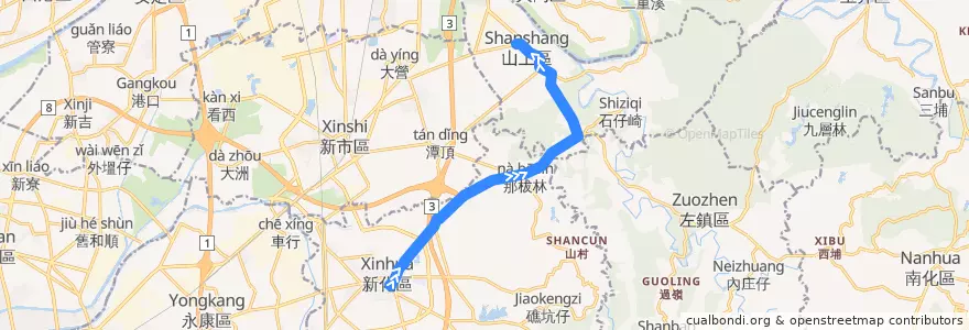 Mapa del recorrido 綠10(正線_往程) de la línea  en 臺南市.