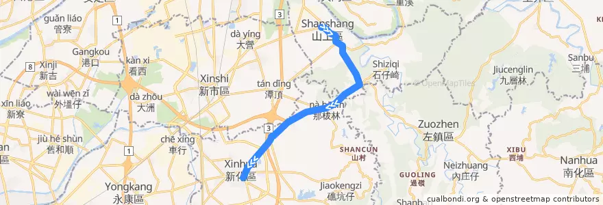 Mapa del recorrido 綠10(正線_返程) de la línea  en 臺南市.