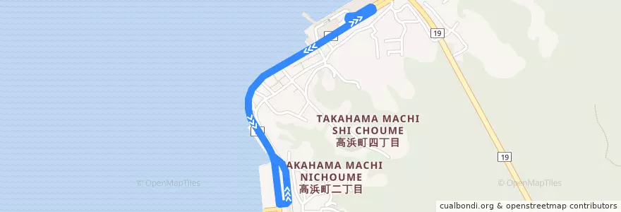 Mapa del recorrido 観光港連絡バス de la línea  en 松山市.