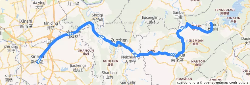 Mapa del recorrido 綠12(往玉山_往程) de la línea  en Tainan.