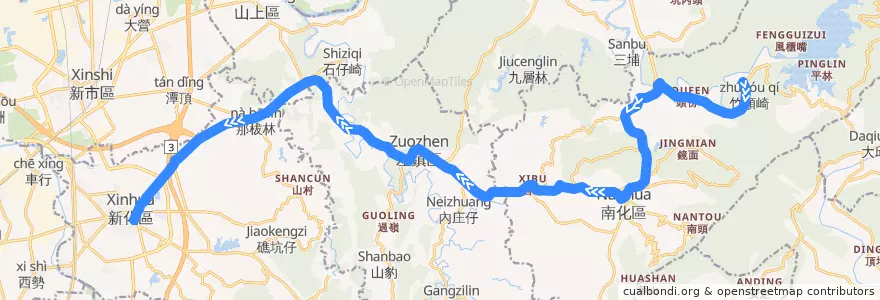 Mapa del recorrido 綠12(往新化_返程) de la línea  en Tainan.