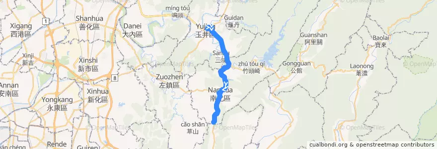 Mapa del recorrido 綠27(往茄苳橋_往程) de la línea  en Тайнань.
