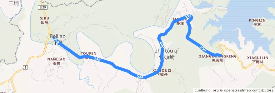 Mapa del recorrido 綠27(繞駛羌黃坑_往程) de la línea  en Nanhua District.