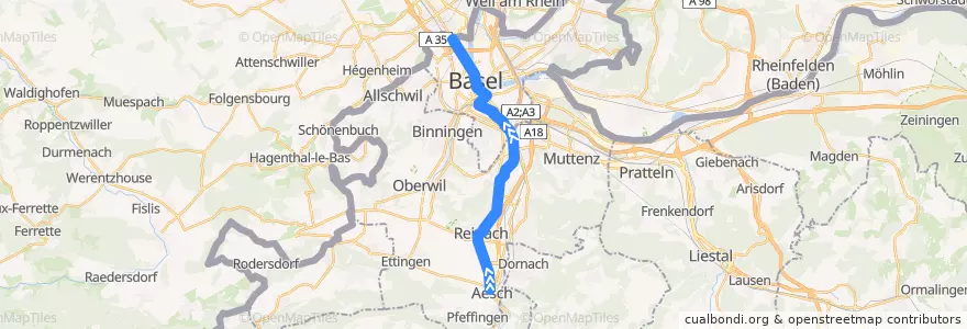 Mapa del recorrido Tram 11: Aesch => St-Louis de la línea  en Suíça.