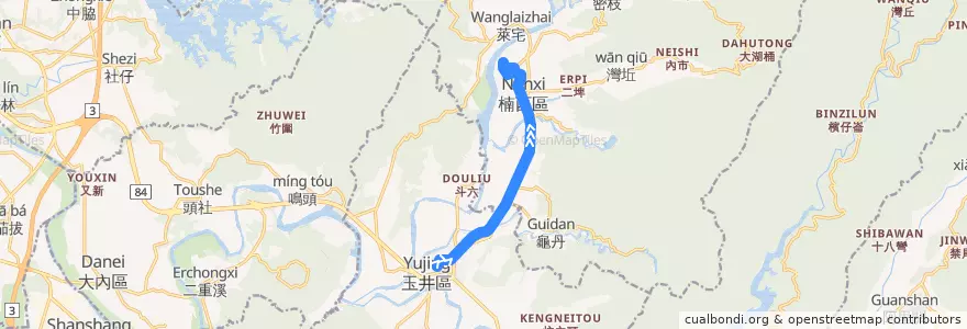 Mapa del recorrido 綠20(往永興吊橋_往程) de la línea  en Tainan.