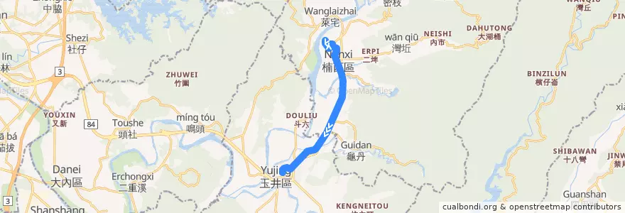 Mapa del recorrido 綠20(往玉井_返程) de la línea  en Tainan.