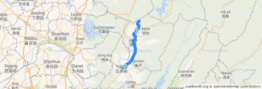 Mapa del recorrido 綠24(往曾文水庫_往程) de la línea  en Nanxi District.