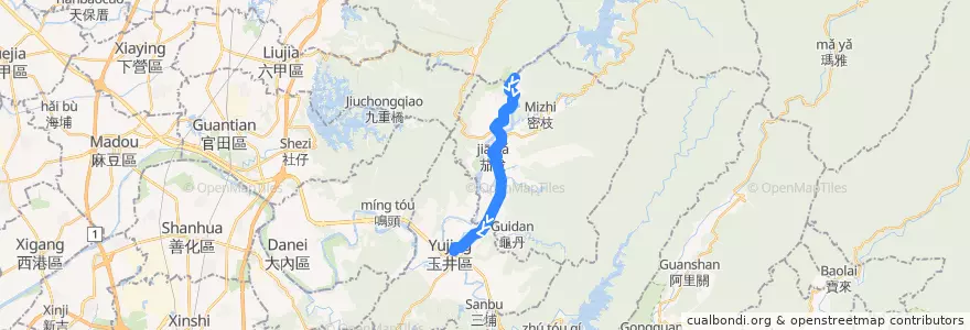 Mapa del recorrido 綠24(往玉井_返程) de la línea  en Nanxi.